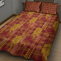 Aloha Hawaii Vintage Kahili Pa'a Lima Quilt Bed Set Palaka Print Hilo Royal Red-Yellow