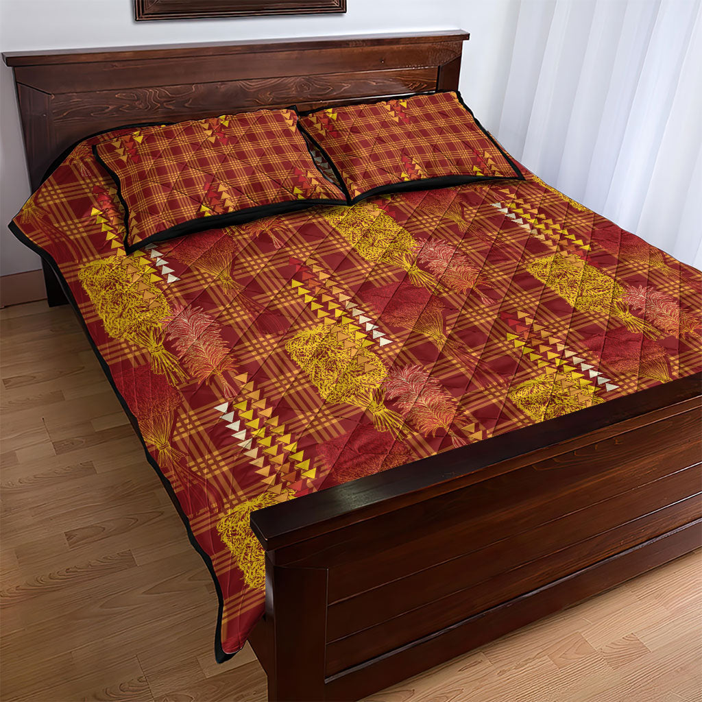 Aloha Hawaii Vintage Kahili Pa'a Lima Quilt Bed Set Palaka Print Hilo Royal Red-Yellow