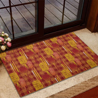 Aloha Hawaii Vintage Kahili Pa'a Lima Rubber Doormat Palaka Print Hilo Royal Red-Yellow