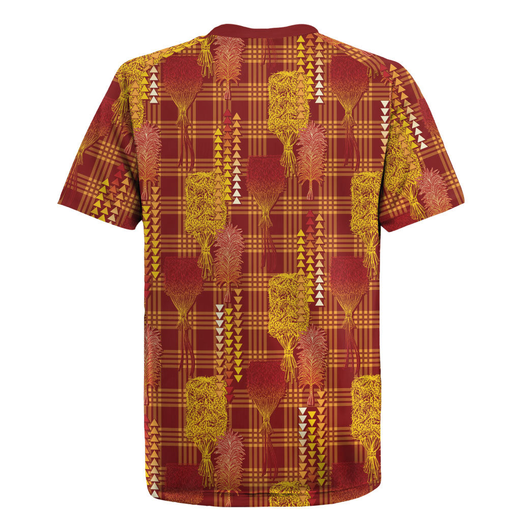 Aloha Hawaii Vintage Kahili Pa'a Lima Rugby Jersey Palaka Print Hilo Royal Red-Yellow