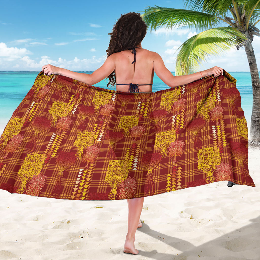 Aloha Hawaii Vintage Kahili Pa'a Lima Sarong Palaka Print Hilo Royal Red-Yellow