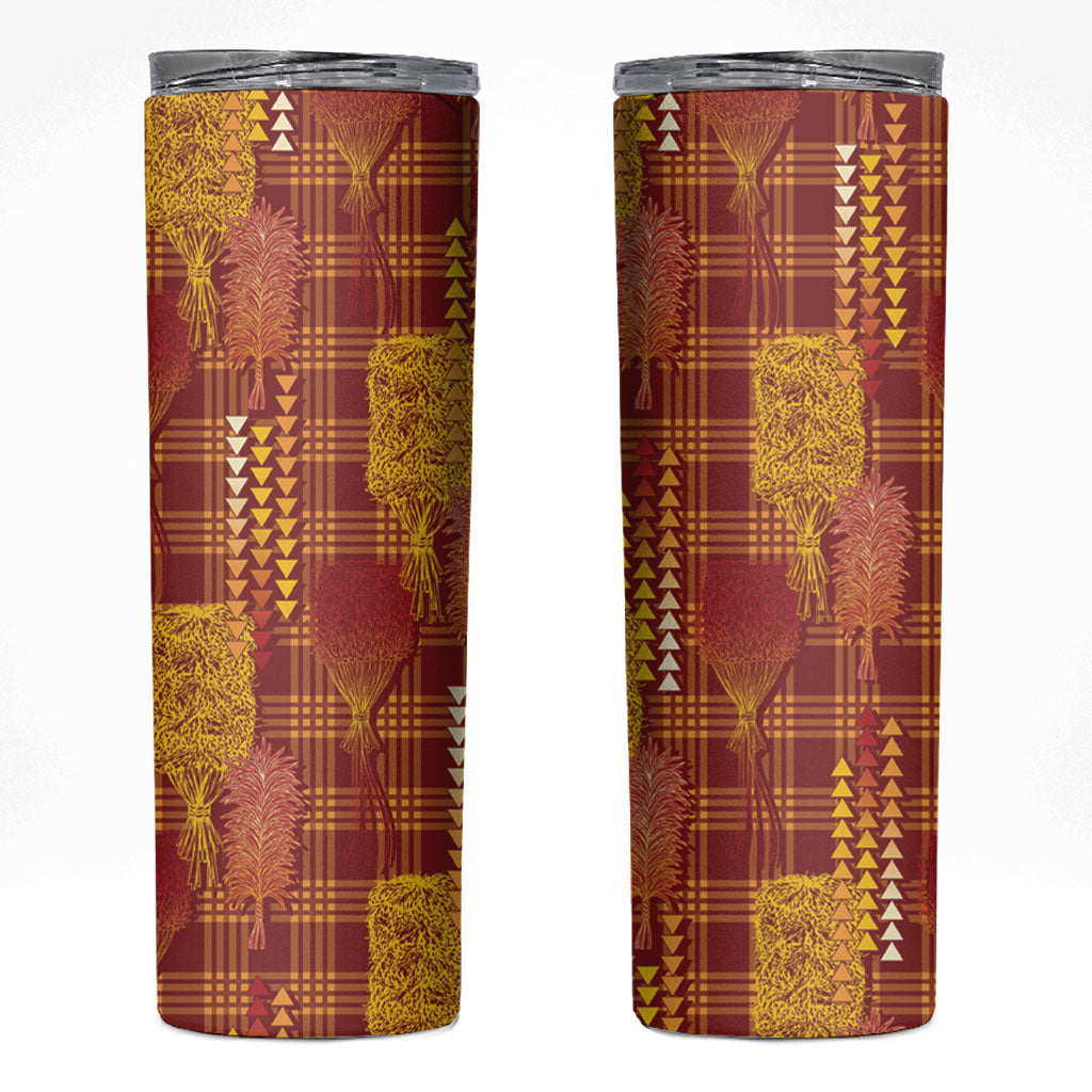 Aloha Hawaii Vintage Kahili Pa'a Lima Skinny Tumbler Palaka Print Hilo Royal Red-Yellow
