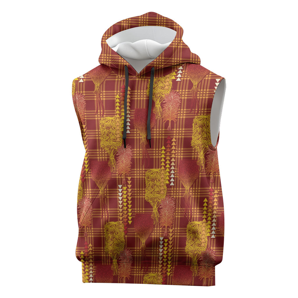 Aloha Hawaii Vintage Kahili Pa'a Lima Sleeveless Hoodie Palaka Print Hilo Royal Red-Yellow