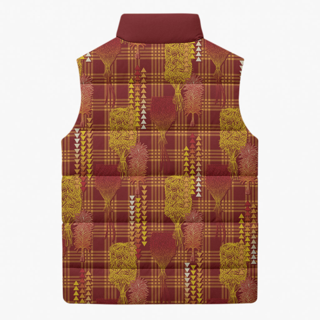 Aloha Hawaii Vintage Kahili Pa'a Lima Sleeveless Puffer Jacket Palaka Print Hilo Royal Red-Yellow