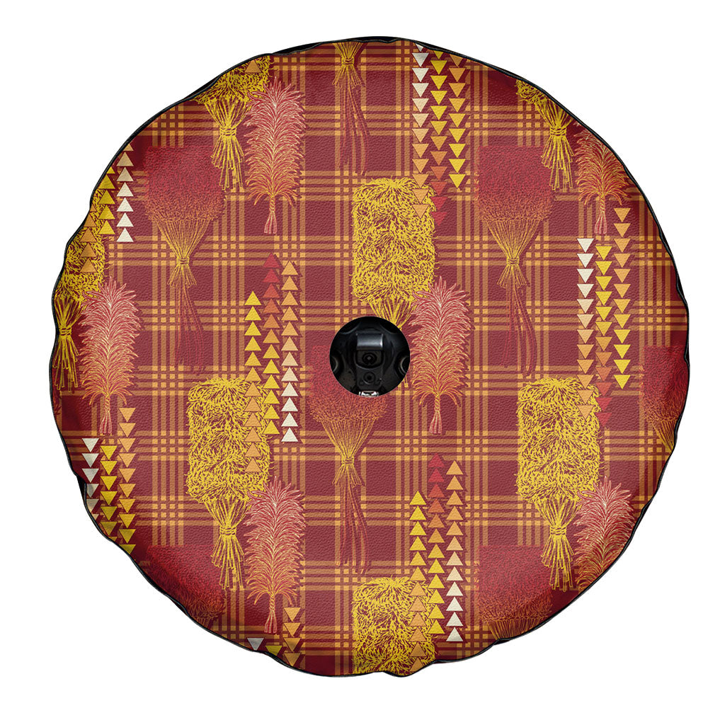 Aloha Hawaii Vintage Kahili Pa'a Lima Spare Tire Cover Palaka Print Hilo Royal Red-Yellow