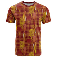 Aloha Hawaii Vintage Kahili Pa'a Lima T Shirt Palaka Print Hilo Royal Red-Yellow