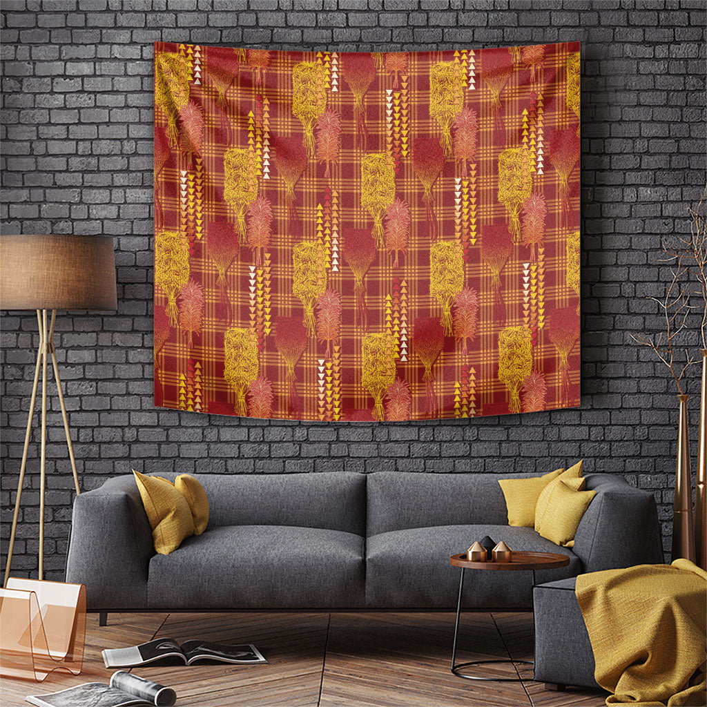 Aloha Hawaii Vintage Kahili Pa'a Lima Tapestry Palaka Print Hilo Royal Red-Yellow LT7 Red - Polynesian Pride