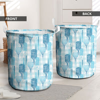 Aloha Hawaii Vintage Kahili Pa'a Lima Laundry Basket Palaka Print Oceanic Turquoise