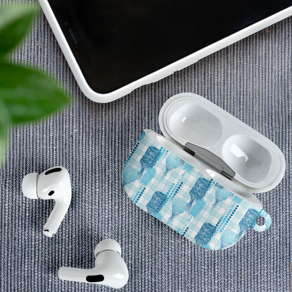 Aloha Hawaii Vintage Kahili Pa'a Lima AirPods Case Palaka Print Oceanic Turquoise