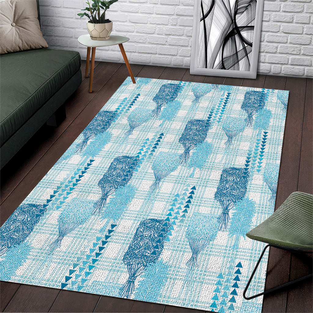 Aloha Hawaii Vintage Kahili Pa'a Lima Area Rug Palaka Print Oceanic Turquoise