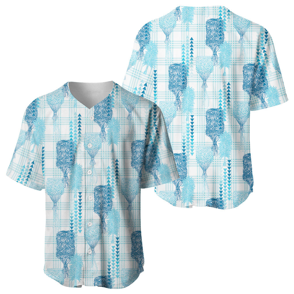 Aloha Hawaii Vintage Kahili Pa'a Lima Baseball Jersey Palaka Print Oceanic Turquoise