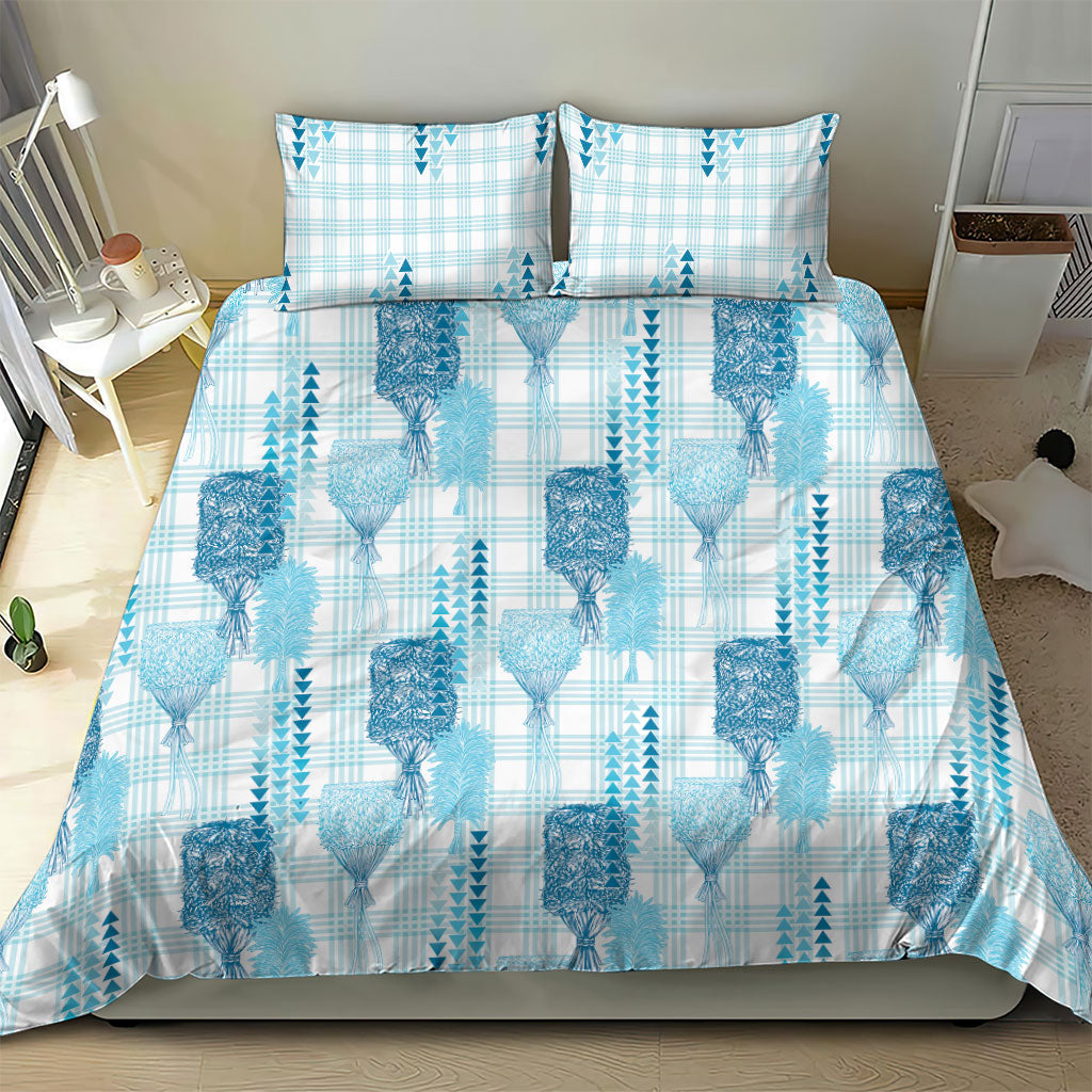 Aloha Hawaii Vintage Kahili Pa'a Lima Bedding Set Palaka Print Oceanic Turquoise