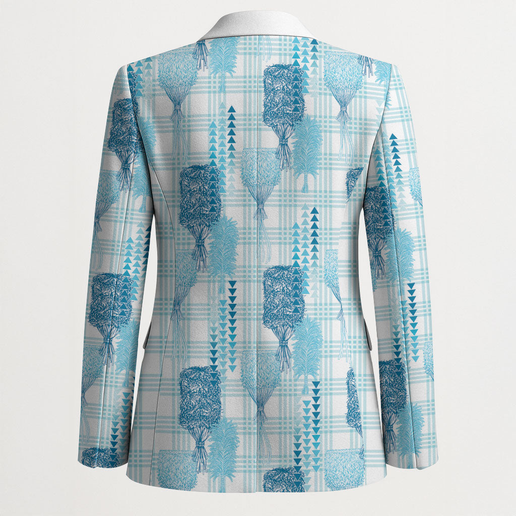 Aloha Hawaii Vintage Kahili Pa'a Lima Blazer Palaka Print Oceanic Turquoise