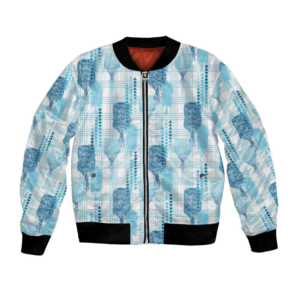 Aloha Hawaii Vintage Kahili Pa'a Lima Bomber Jacket Palaka Print Oceanic Turquoise LT7 Unisex Turquoise - Polynesian Pride