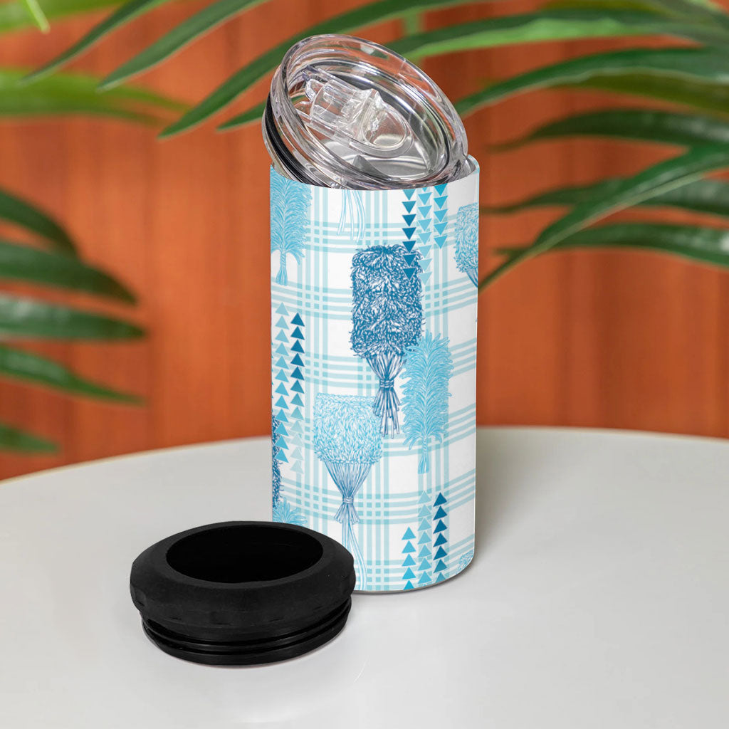 Aloha Hawaii Vintage Kahili Pa'a Lima 4 in 1 Can Cooler Tumbler Palaka Print Oceanic Turquoise