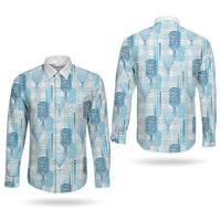 Aloha Hawaii Vintage Kahili Pa'a Lima Couples Matching Long Sleeve Bodycon Dress and Long Sleeve Button Shirt Palaka Print Oceanic Turquoise