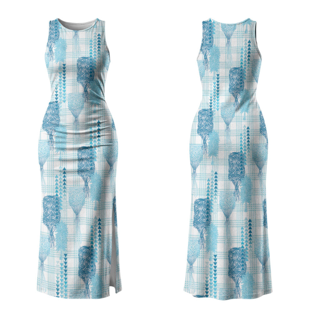Aloha Hawaii Vintage Kahili Pa'a Lima Couples Matching Tank Maxi Dress and Long Sleeve Button Shirt Palaka Print Oceanic Turquoise