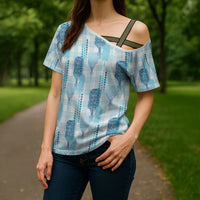 Aloha Hawaii Vintage Kahili Pa'a Lima Cross Shoulder Shirt Palaka Print Oceanic Turquoise