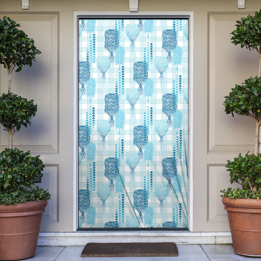 Aloha Hawaii Vintage Kahili Pa'a Lima Door Cover Palaka Print Oceanic Turquoise