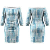 Aloha Hawaii Vintage Kahili Pa'a Lima Family Matching Off The Shoulder Long Sleeve Dress and Hawaiian Shirt Palaka Print Oceanic Turquoise