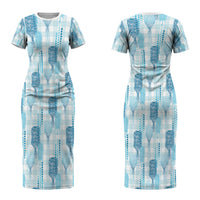 Aloha Hawaii Vintage Kahili Pa'a Lima Family Matching Short Sleeve Bodycon Dress and Hawaiian Shirt Palaka Print Oceanic Turquoise