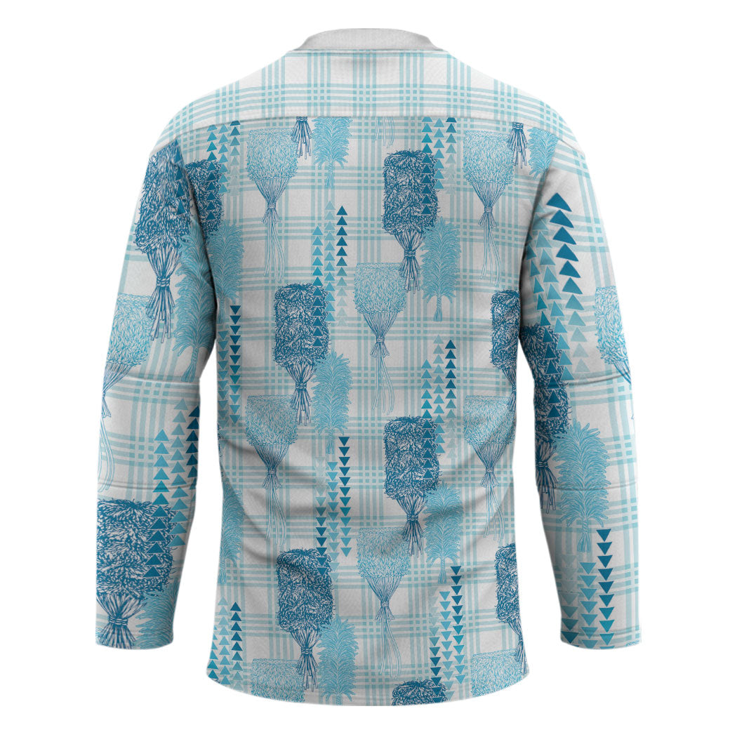 Aloha Hawaii Vintage Kahili Pa'a Lima Hockey Jersey Palaka Print Oceanic Turquoise