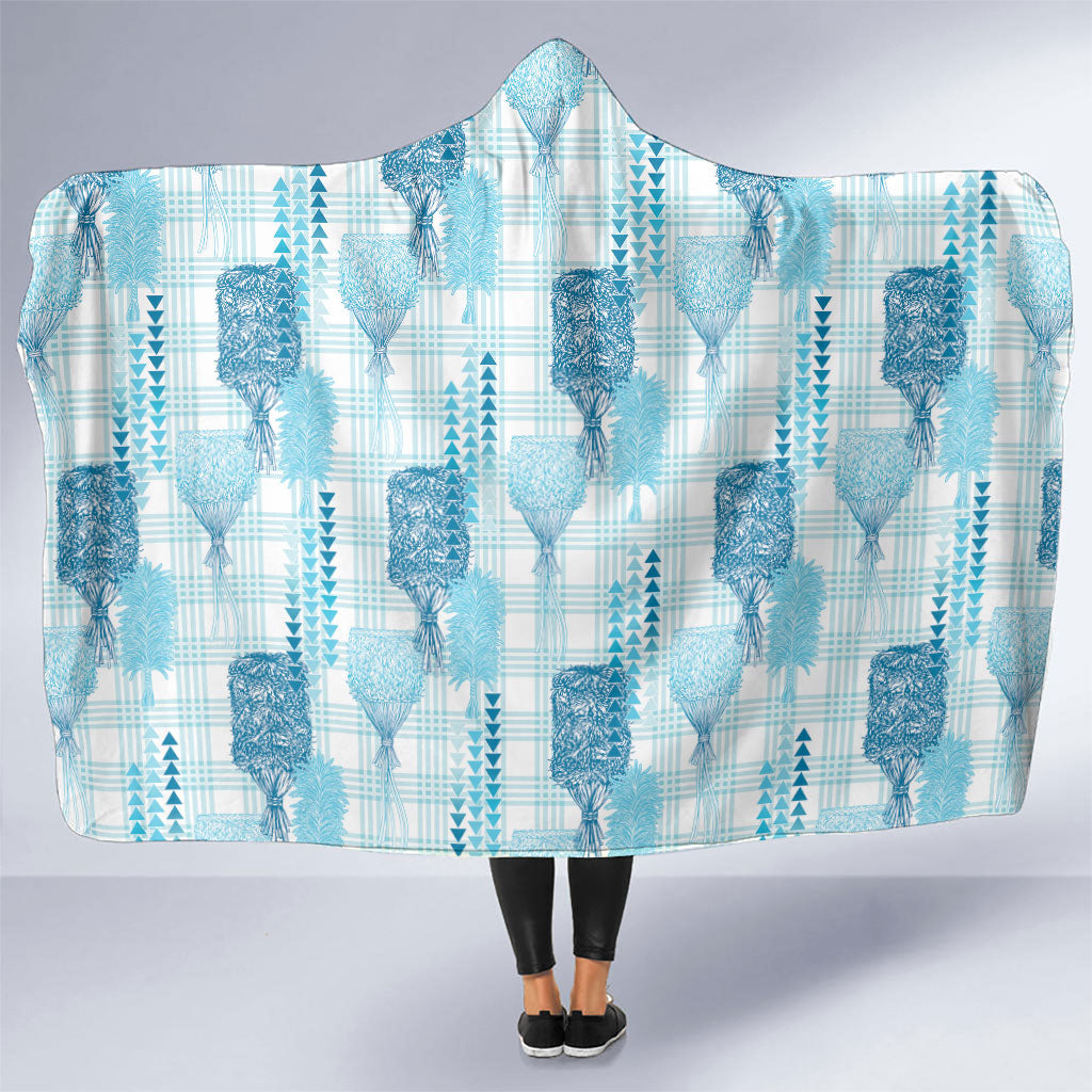 Aloha Hawaii Vintage Kahili Pa'a Lima Hooded Blanket Palaka Print Oceanic Turquoise