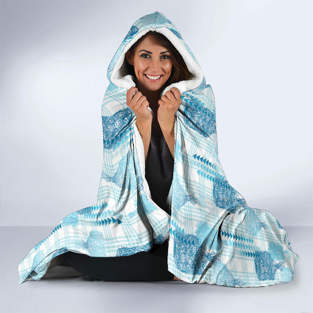 Aloha Hawaii Vintage Kahili Pa'a Lima Hooded Blanket Palaka Print Oceanic Turquoise