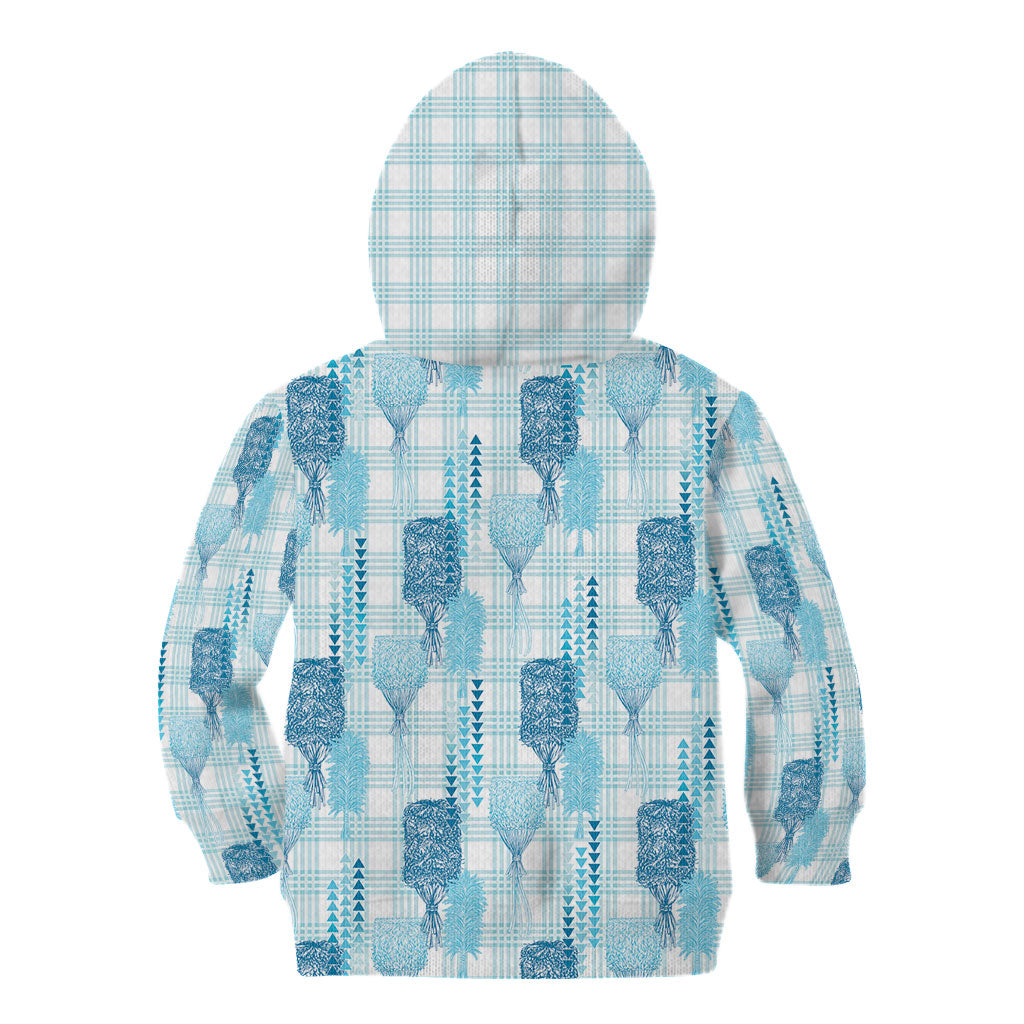 Aloha Hawaii Vintage Kahili Pa'a Lima Kid Hoodie Palaka Print Oceanic Turquoise