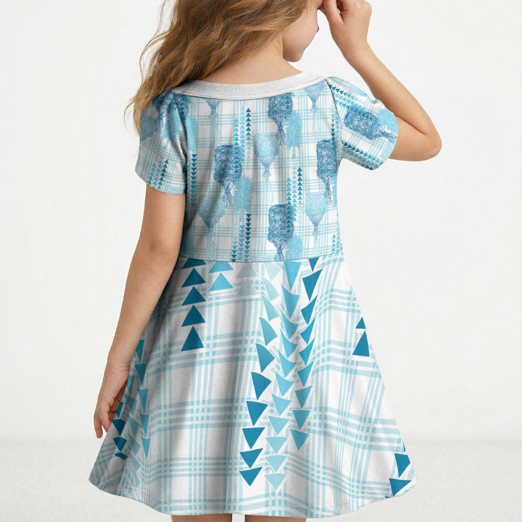 Aloha Hawaii Vintage Kahili Pa'a Lima Kid Short Sleeve Dress Palaka Print Oceanic Turquoise