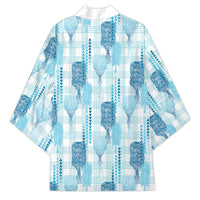 Aloha Hawaii Vintage Kahili Pa'a Lima Kimono Palaka Print Oceanic Turquoise