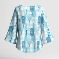 Aloha Hawaii Vintage Kahili Pa'a Lima Kimono Sleeve Blouse Palaka Print Oceanic Turquoise