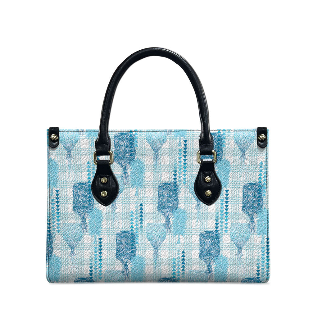 Aloha Hawaii Vintage Kahili Pa'a Lima Leather Bag Palaka Print Oceanic Turquoise