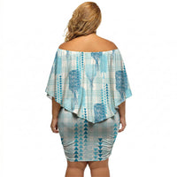 Aloha Hawaii Vintage Kahili Pa'a Lima Off Shoulder Short Dress Palaka Print Oceanic Turquoise