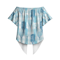 Aloha Hawaii Vintage Kahili Pa'a Lima Off Shoulder Wrap Waist Top Palaka Print Oceanic Turquoise LT7 - Polynesian Pride