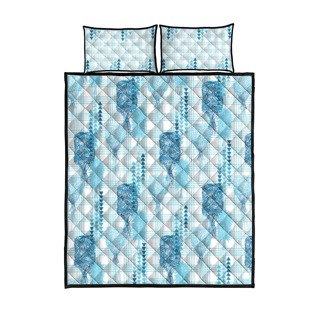 Aloha Hawaii Vintage Kahili Pa'a Lima Quilt Bed Set Palaka Print Oceanic Turquoise