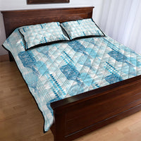Aloha Hawaii Vintage Kahili Pa'a Lima Quilt Bed Set Palaka Print Oceanic Turquoise