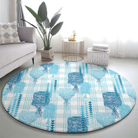 Aloha Hawaii Vintage Kahili Pa'a Lima Round Carpet Palaka Print Oceanic Turquoise
