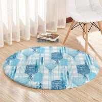 Aloha Hawaii Vintage Kahili Pa'a Lima Round Carpet Palaka Print Oceanic Turquoise
