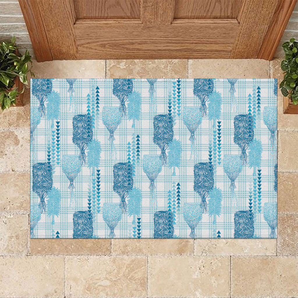 Aloha Hawaii Vintage Kahili Pa'a Lima Rubber Doormat Palaka Print Oceanic Turquoise