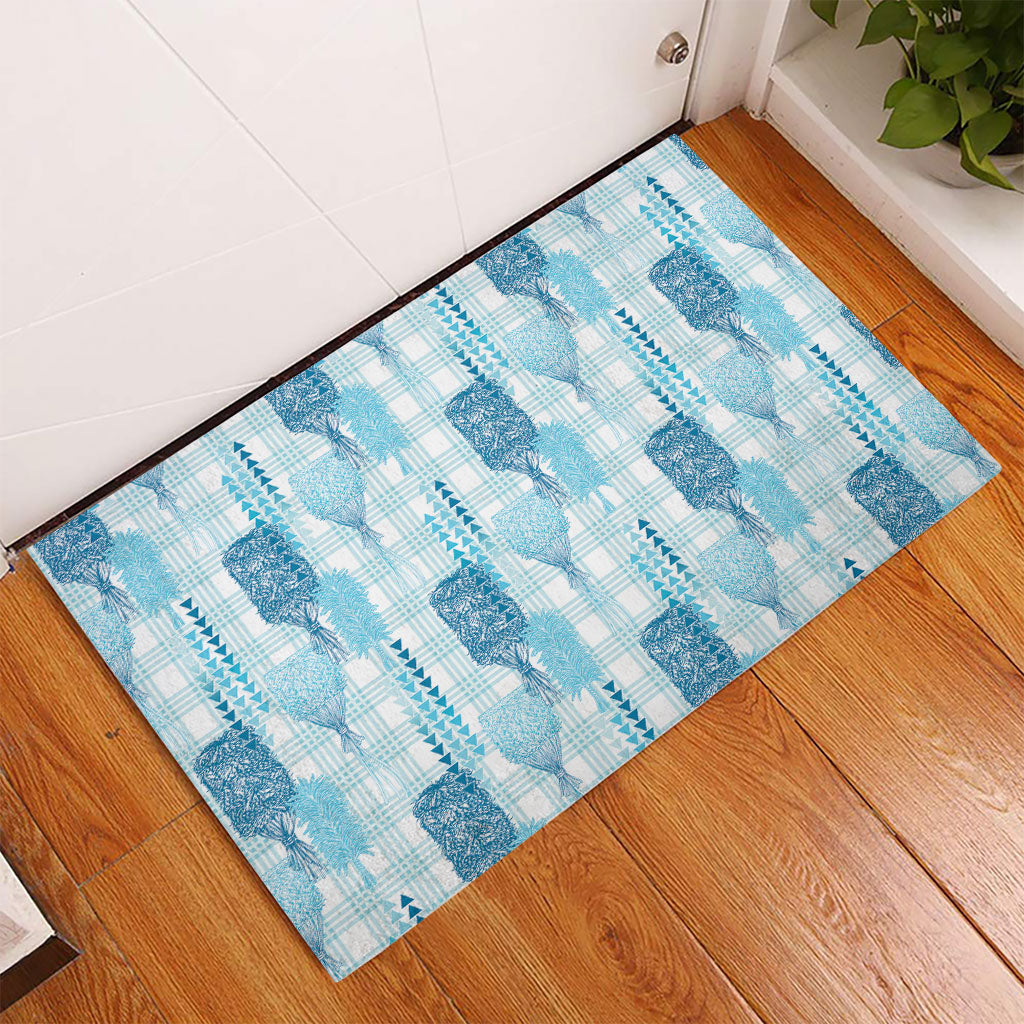 Aloha Hawaii Vintage Kahili Pa'a Lima Rubber Doormat Palaka Print Oceanic Turquoise