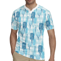 Aloha Hawaii Vintage Kahili Pa'a Lima Rugby Jersey Palaka Print Oceanic Turquoise