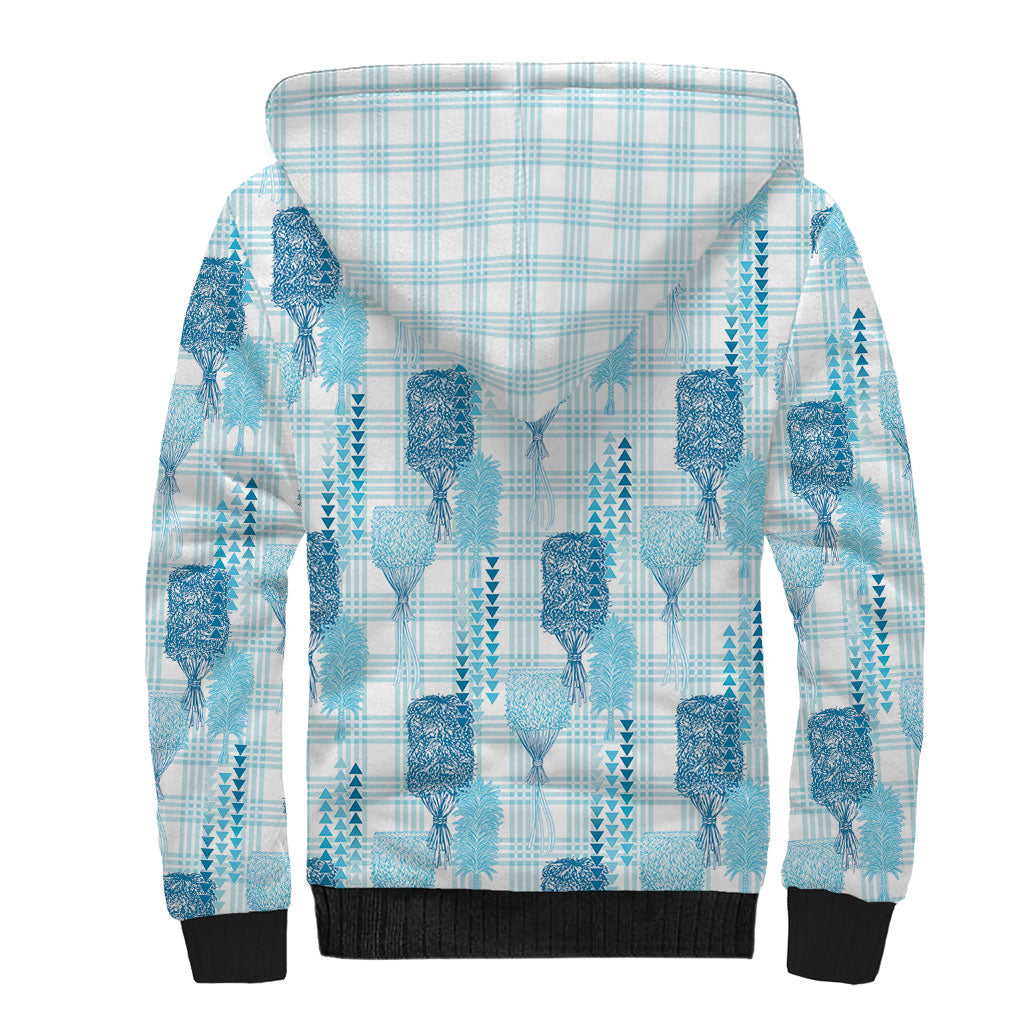 Aloha Hawaii Vintage Kahili Pa'a Lima Sherpa Hoodie Palaka Print Oceanic Turquoise