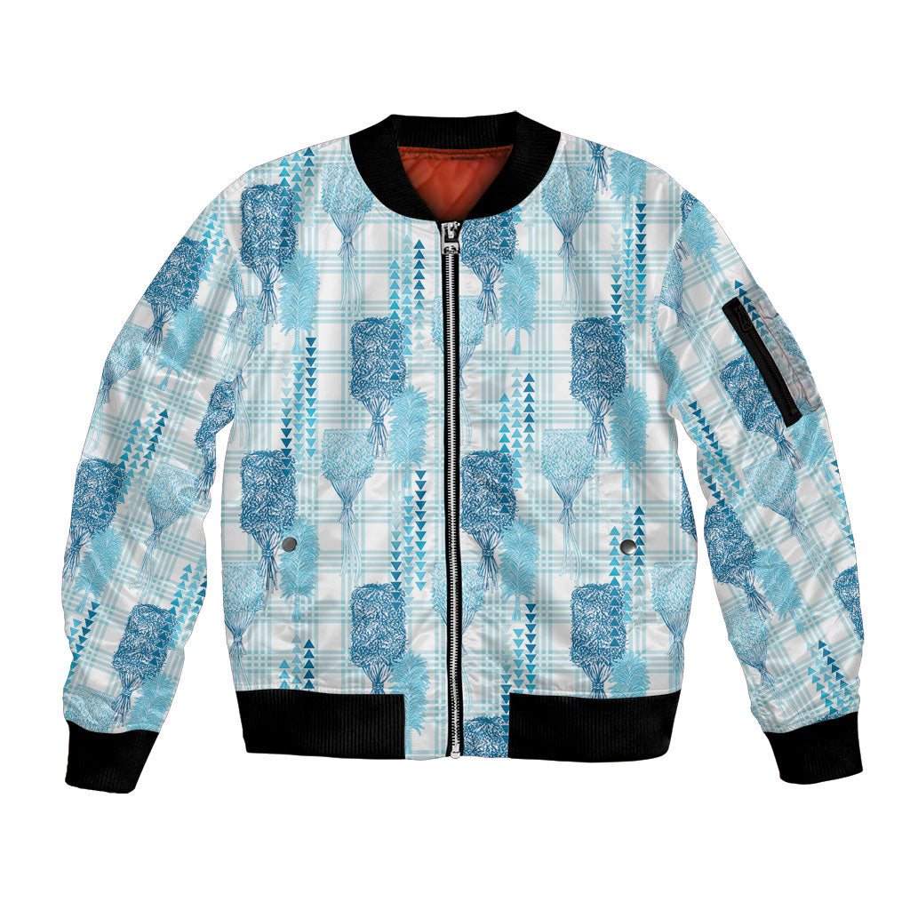 Aloha Hawaii Vintage Kahili Pa'a Lima Sleeve Zip Bomber Jacket Palaka Print Oceanic Turquoise