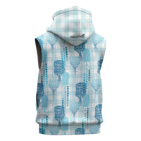 Aloha Hawaii Vintage Kahili Pa'a Lima Sleeveless Hoodie Palaka Print Oceanic Turquoise