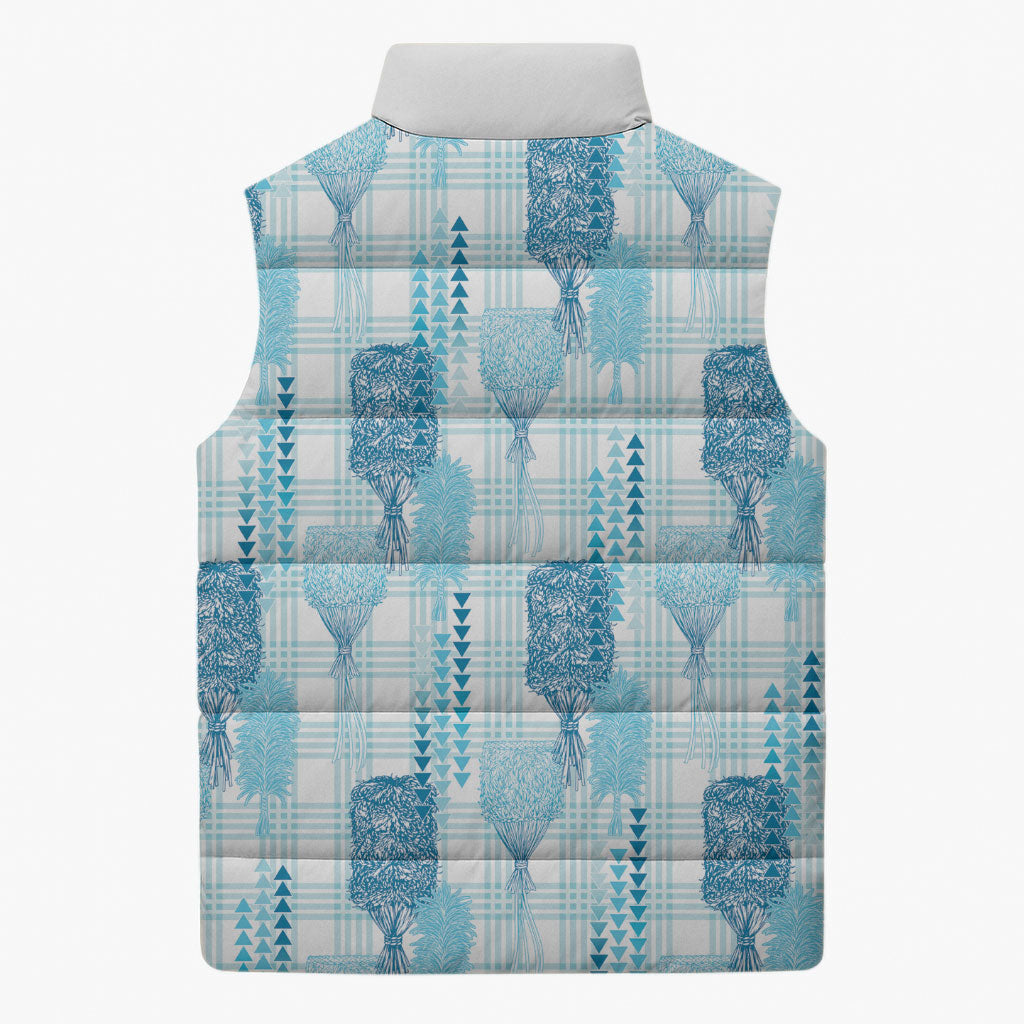 Aloha Hawaii Vintage Kahili Pa'a Lima Sleeveless Puffer Jacket Palaka Print Oceanic Turquoise