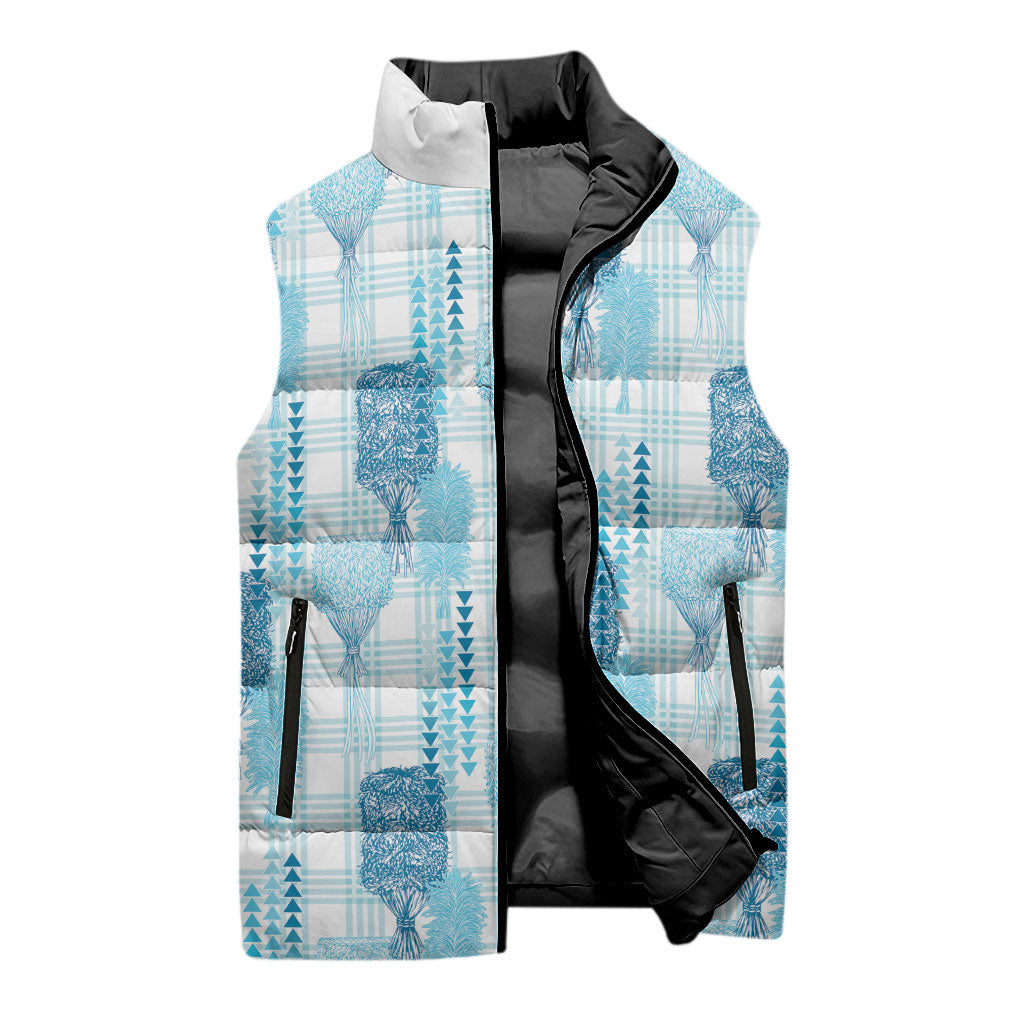 Aloha Hawaii Vintage Kahili Pa'a Lima Sleeveless Puffer Jacket Palaka Print Oceanic Turquoise