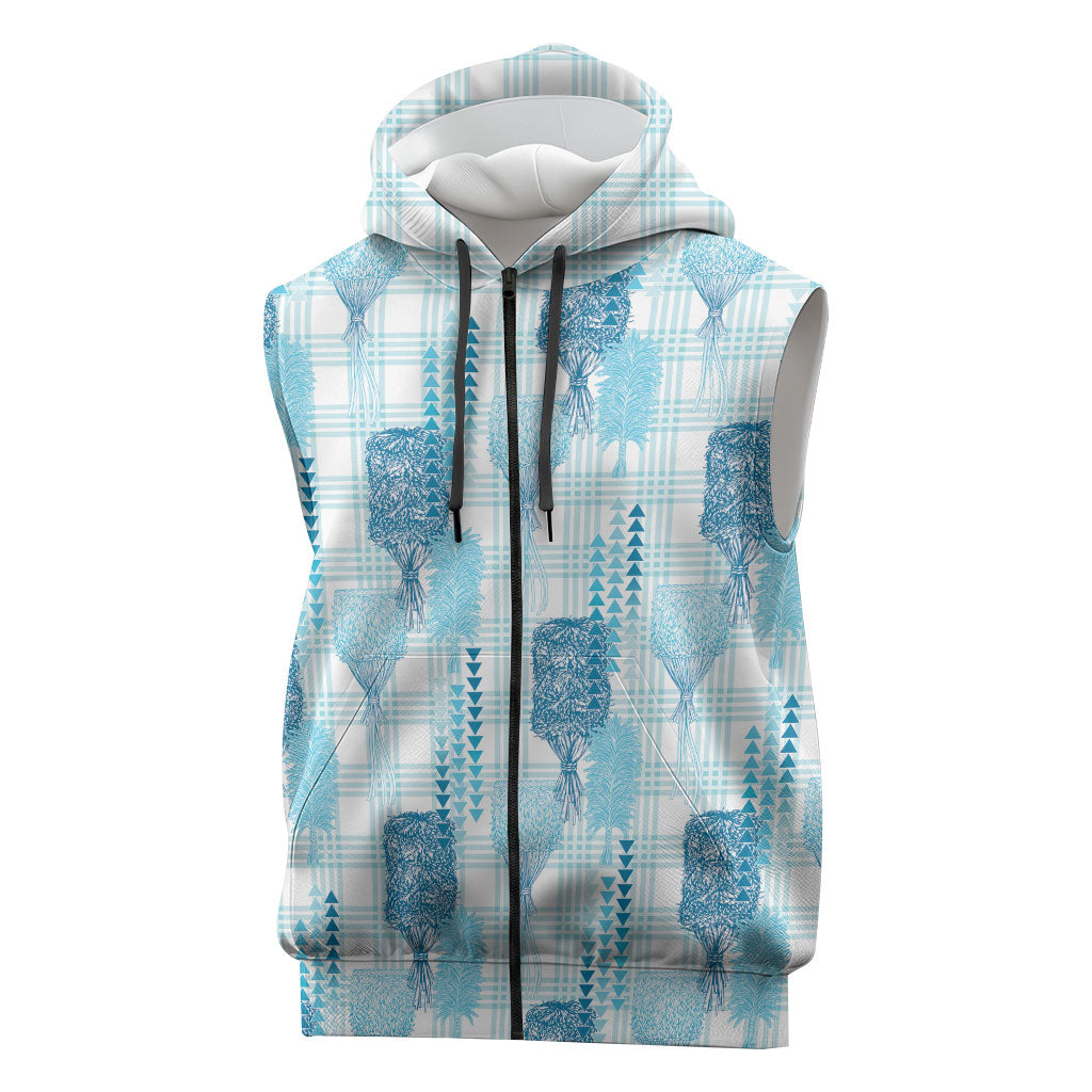 Aloha Hawaii Vintage Kahili Pa'a Lima Sleeveless Zip Hoodie Palaka Print Oceanic Turquoise LT7 Turquoise - Polynesian Pride