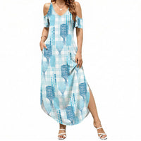 Aloha Hawaii Vintage Kahili Pa'a Lima Summer Maxi Dress Palaka Print Oceanic Turquoise