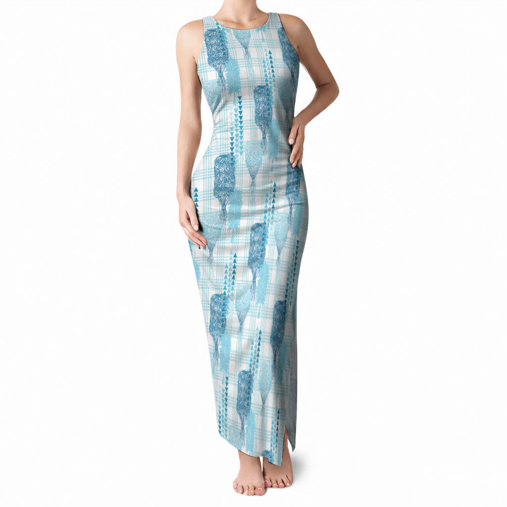 Aloha Hawaii Vintage Kahili Pa'a Lima Tank Maxi Dress Palaka Print Oceanic Turquoise